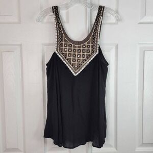 3 / $30‎ Umgee Tank Top Small Black Crepe Embroidered Mirrored Accents